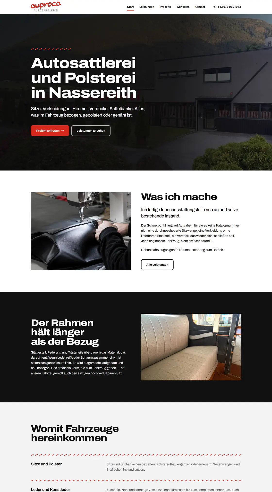 Website von auproca Autosattlerei