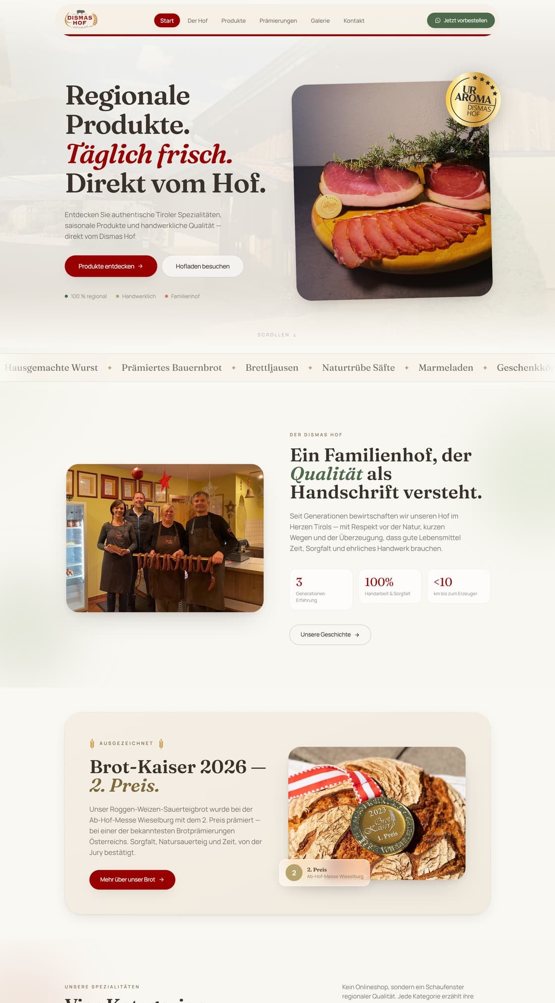 Bildschirmabzug der Website von Dismas Hof