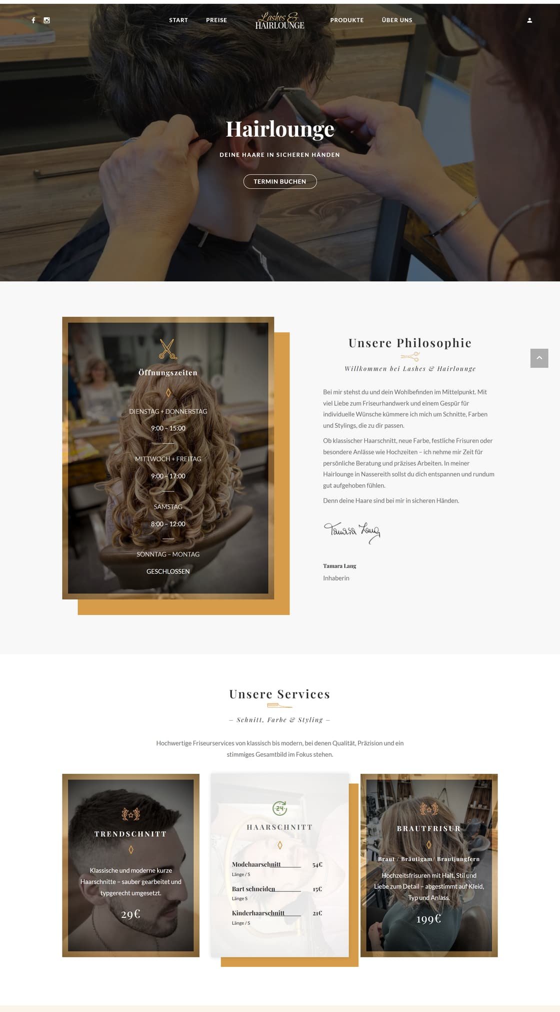 Bildschirmabzug der Website von Lashes & Hairlounge